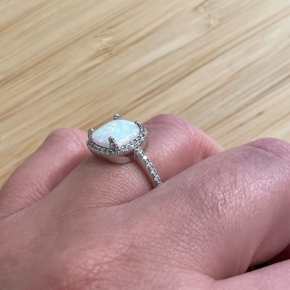 Opal Sterling Silver Ring Square Opal Ring Cz - image 5